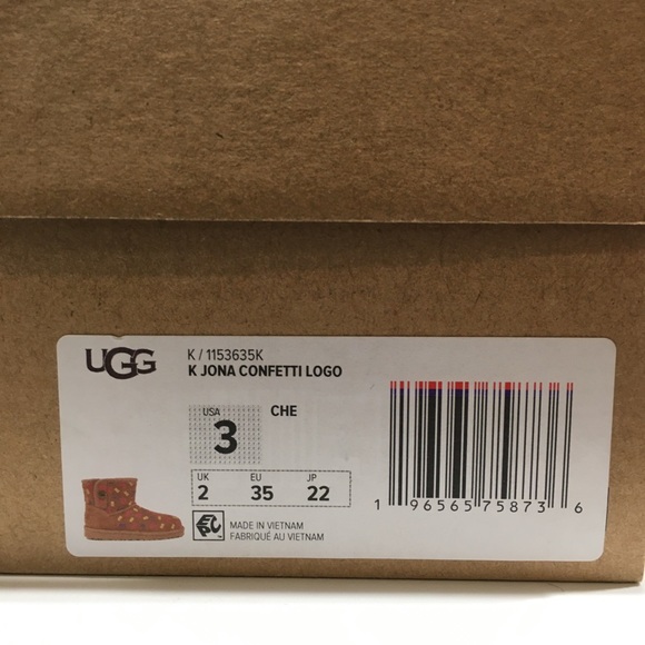 UGG JONA CONFETTI LOGO MINI BOOTS -CHESTNUT SUEDE -UGGPURE LINED -BIG KIDS US 3 - Picture 9 of 9